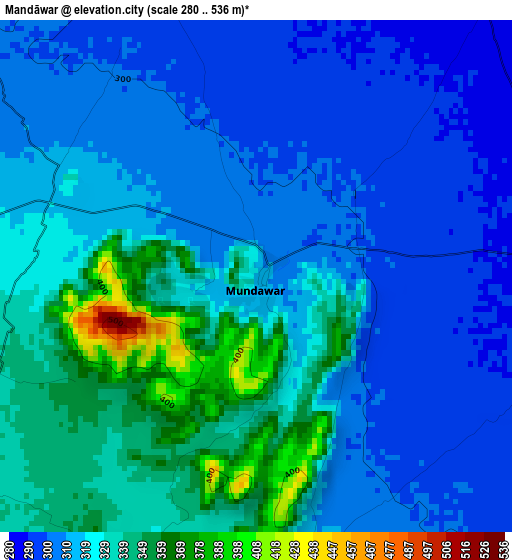Mandāwar elevation map