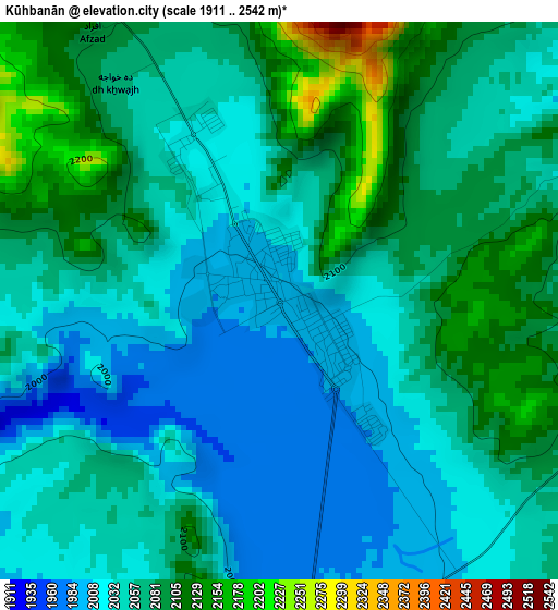 Kūhbanān elevation map