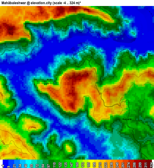 Mahābaleshwar elevation map