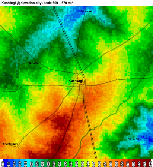 Kushtagi elevation map