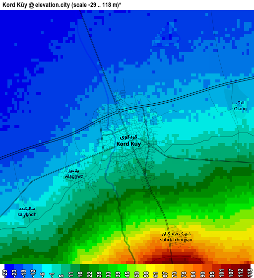 Kord Kūy elevation map