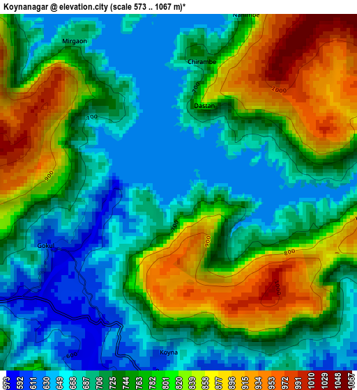 Koynanagar elevation map