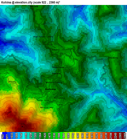 Kohima elevation map