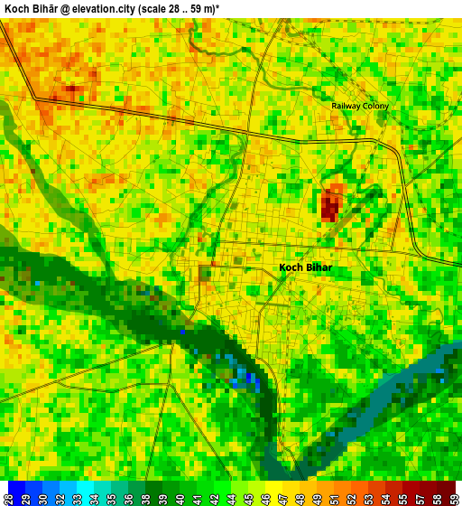 Koch Bihār elevation map