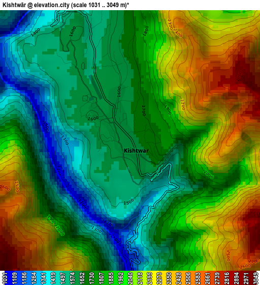 Kishtwār elevation map