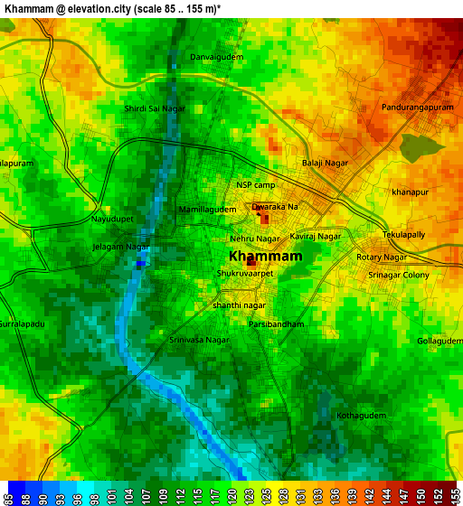 Khammam elevation map