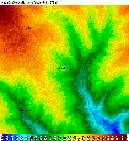 Kavalūr elevation map