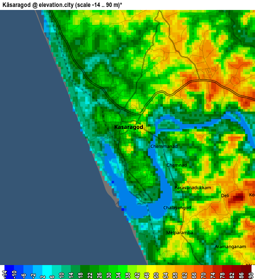 Kāsaragod elevation map