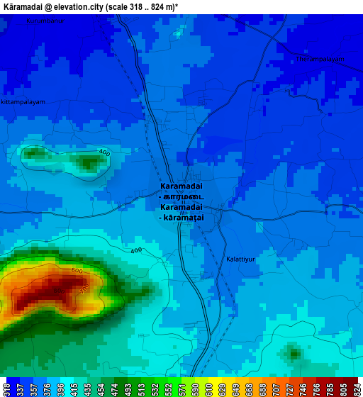 Kāramadai elevation map