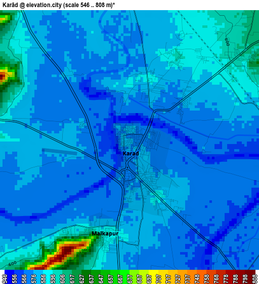 Karād elevation map