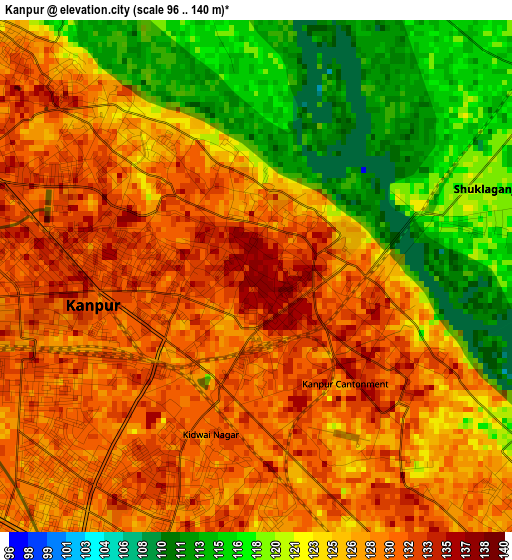 Kanpur elevation map