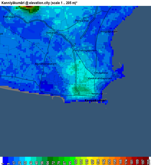 Kanniyākumāri elevation map