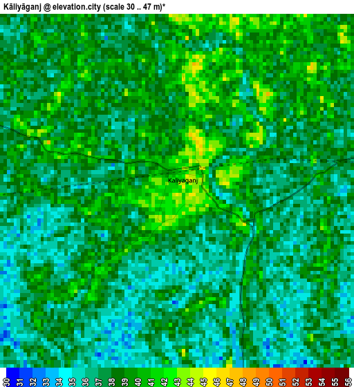 Kāliyāganj elevation map