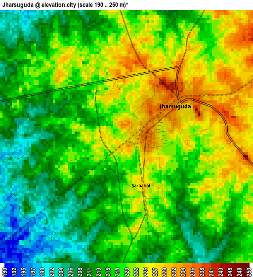 Jharsuguda elevation map