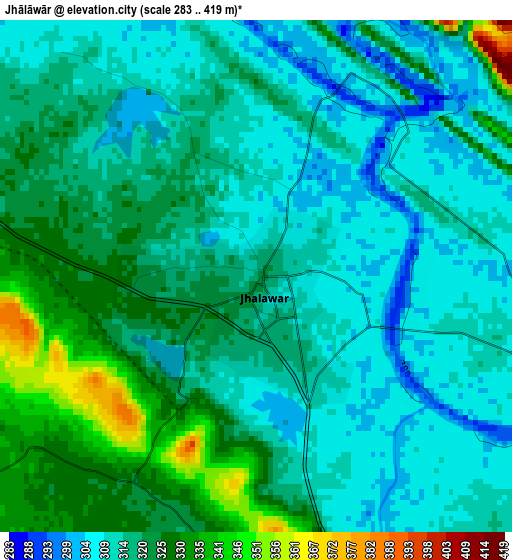 Jhālāwār elevation map