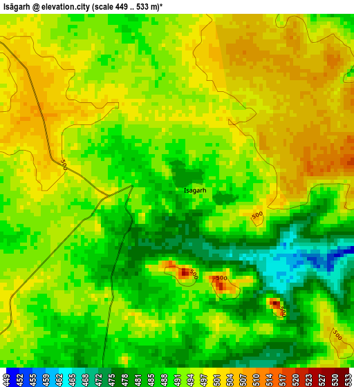 Isāgarh elevation map