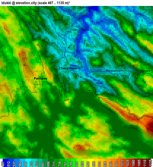 Idukki elevation map