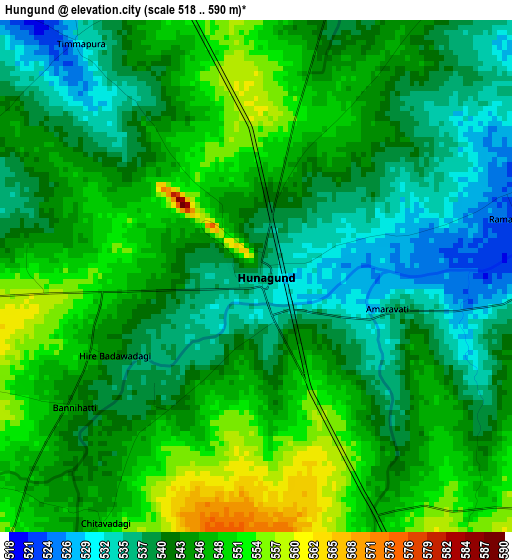 Hungund elevation map