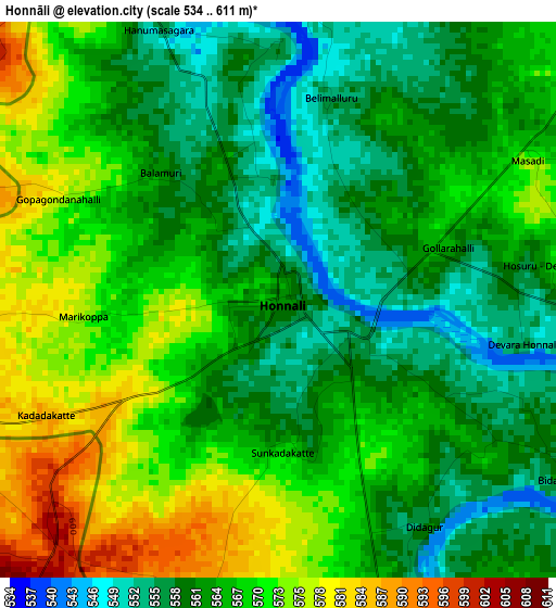 Honnāli elevation map