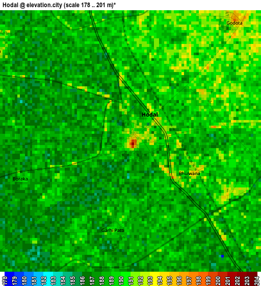 Hodal elevation map