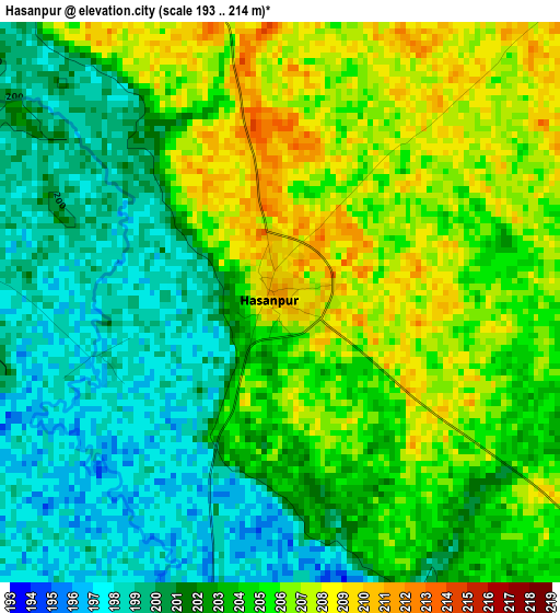 Hasanpur elevation map