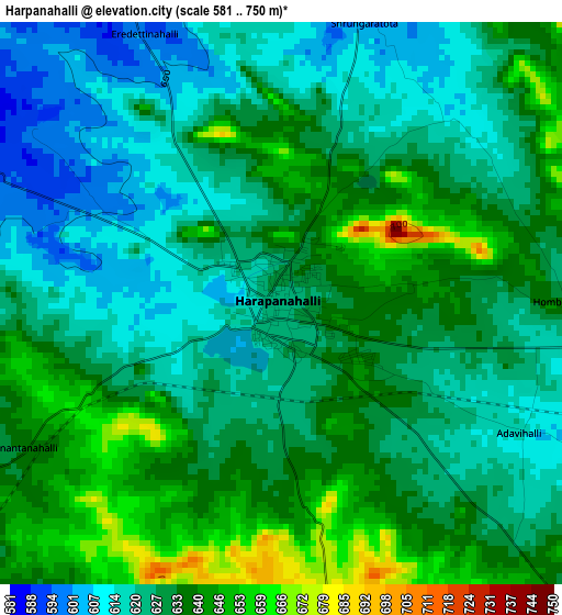 Harpanahalli elevation map