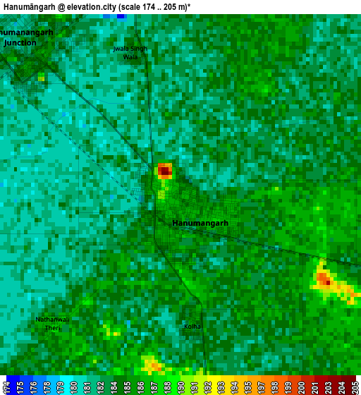 Hanumāngarh elevation map