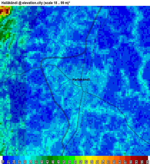 Hailākāndi elevation map