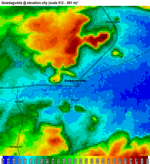 Guledagudda elevation map