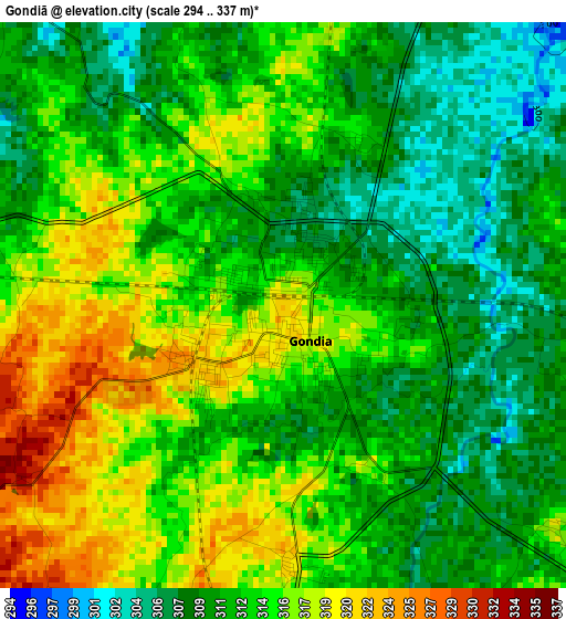 Gondiā elevation map