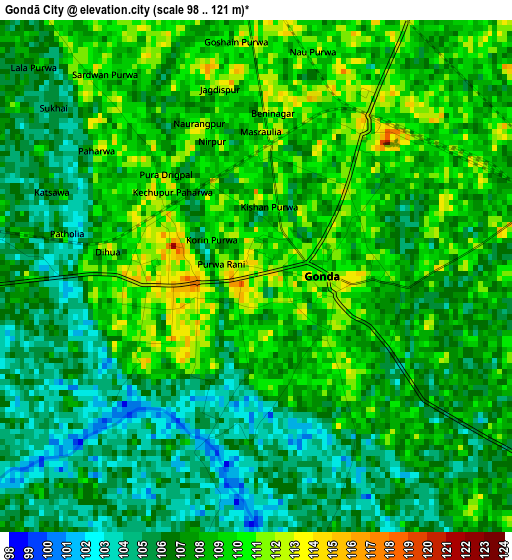 Gondā City elevation map