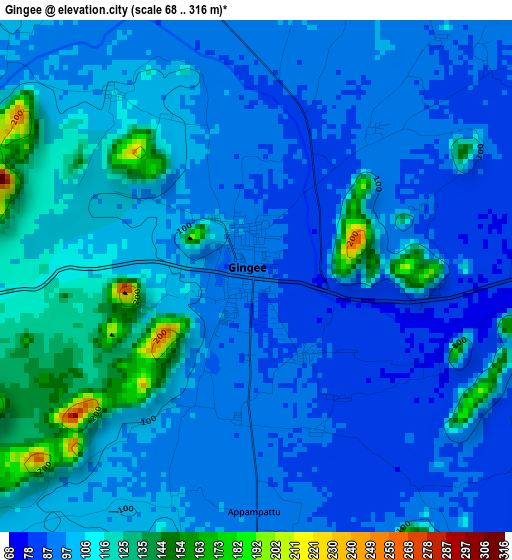 Gingee elevation map