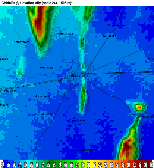 Giddalūr elevation map