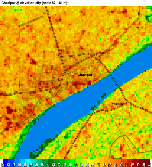 Ghazīpur elevation map