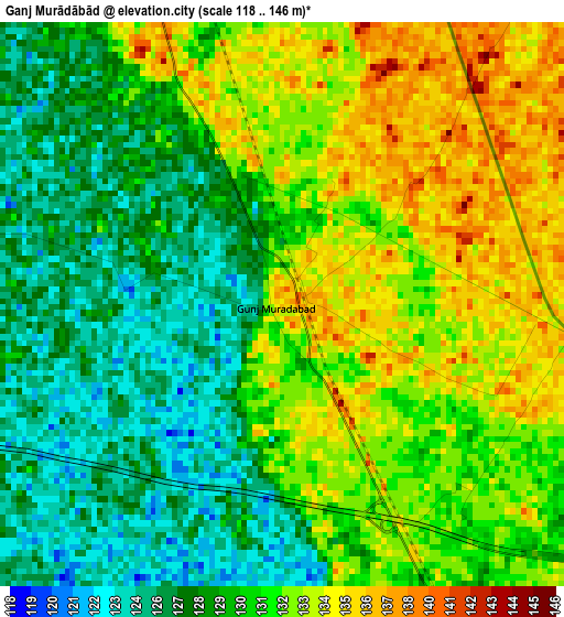 Ganj Murādābād elevation map