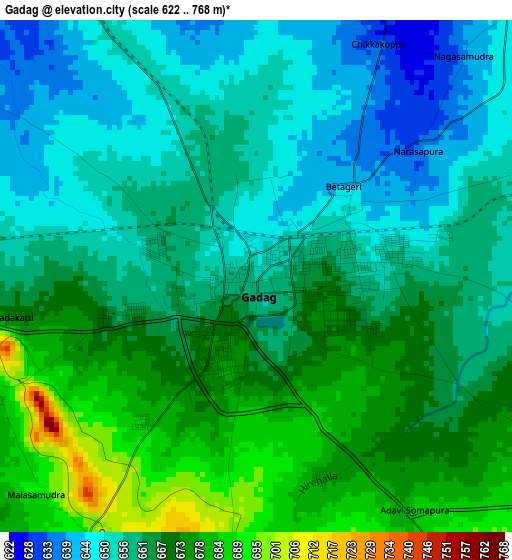 Gadag elevation map