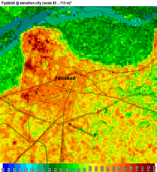 Fyzābād elevation map