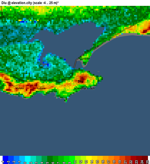 Diu elevation map