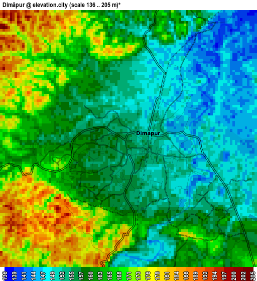 Dimāpur elevation map