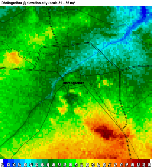 Dhrāngadhra elevation map