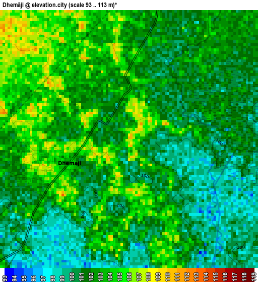 Dhemāji elevation map