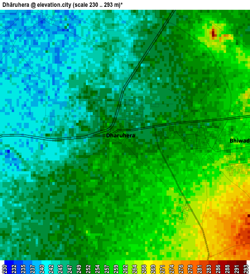 Dhāruhera elevation map