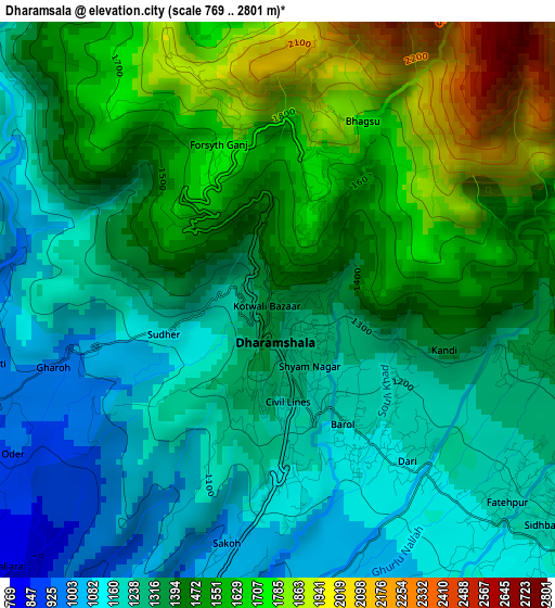 Dharamsala elevation map