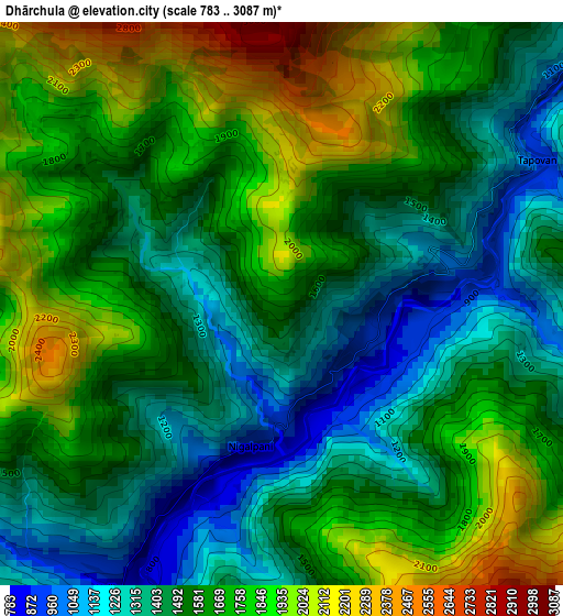 Dhārchula elevation map