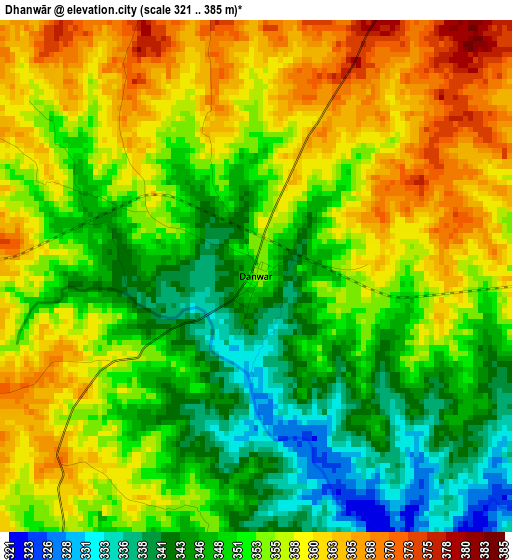 Dhanwār elevation map