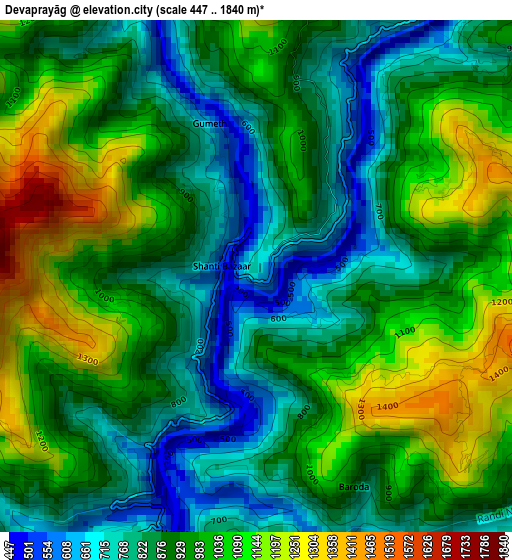 Devaprayāg elevation map