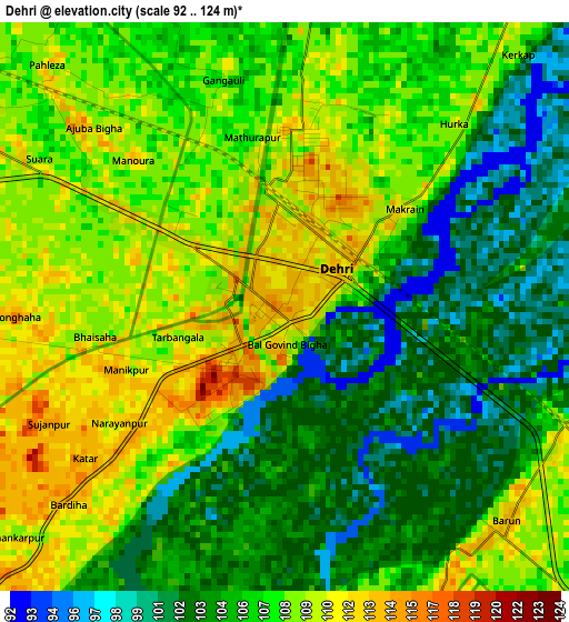 Dehri elevation map