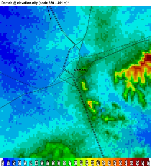 Damoh elevation map