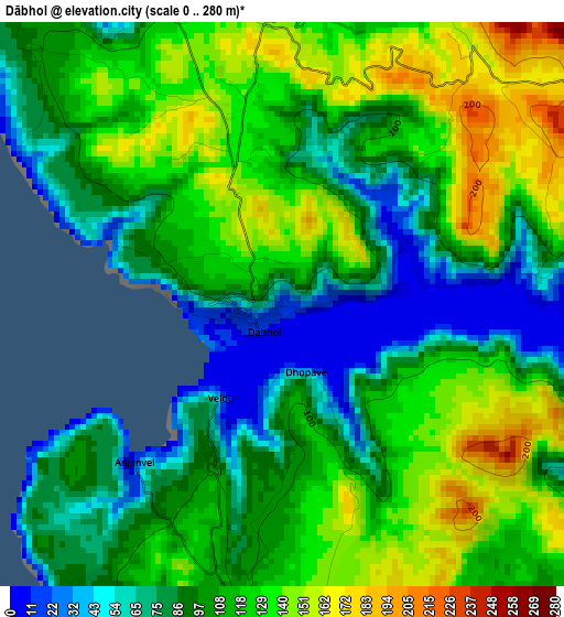 Dābhol elevation map