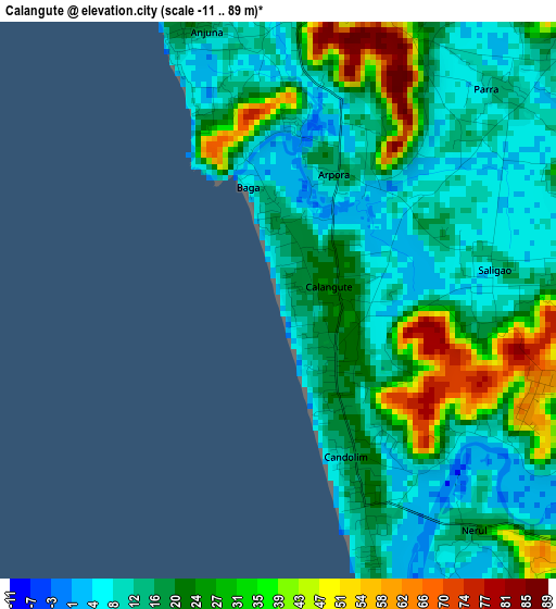 Calangute elevation map